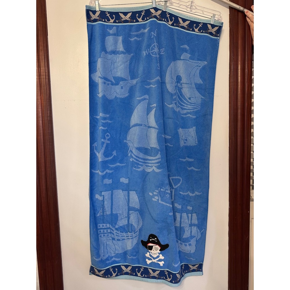 Target Kids Blue Pirate Ship Skull Crossbones Cotton Beach Towel 28x50 2008